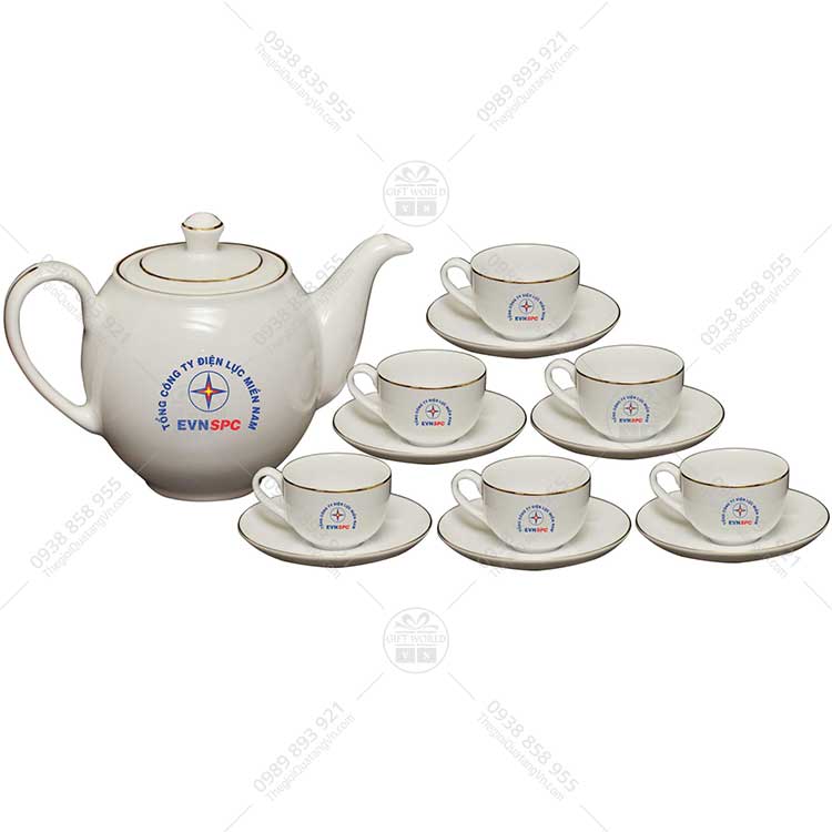 Bộ Trà Camellia Viền Chỉ Vàng Minh Long In Logo - ảnh 2