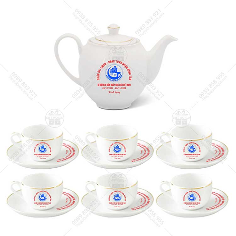 Bộ Trà Camellia Viền Chỉ Vàng Minh Long In Logo - ảnh 3