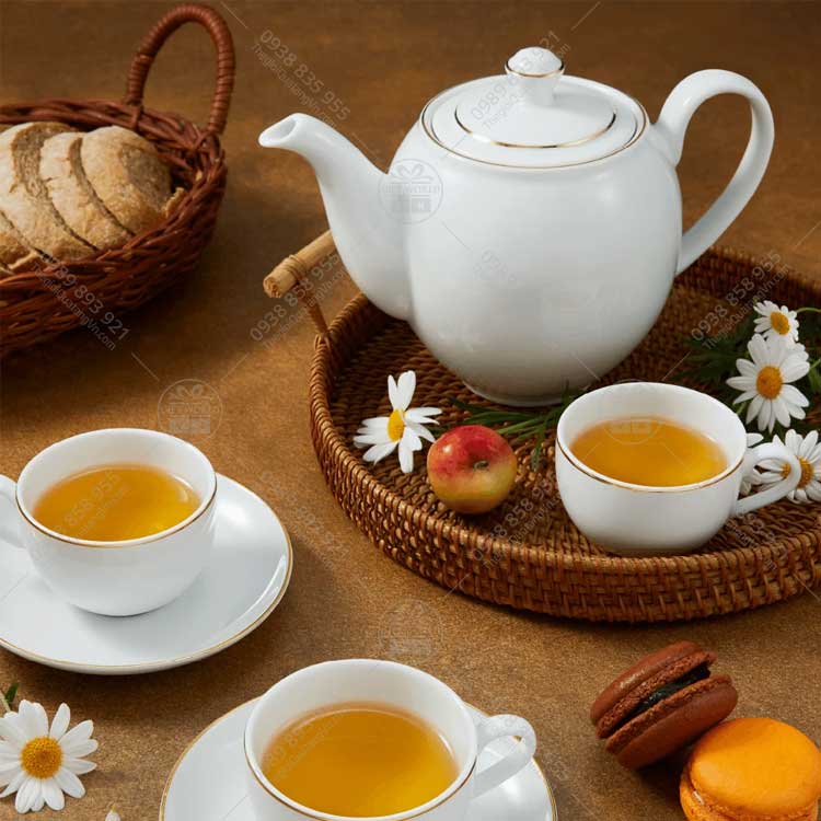 Bộ Trà Camellia Viền Chỉ Vàng Minh Long In Logo - ảnh 4