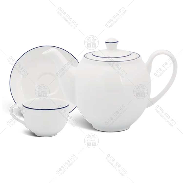 Bộ Trà Camellia Viền Chỉ Xanh Dương Minh Long In Logo - ảnh 2