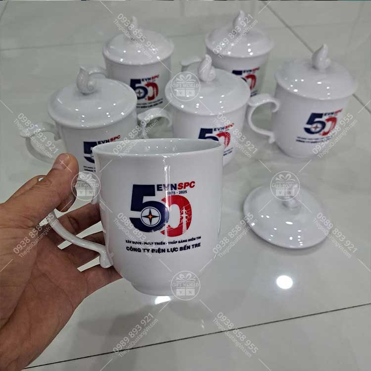 Ca Sứ Minh Long Mẫu Đơn Trắng In Logo Theo Yêu Cầu - ảnh 4