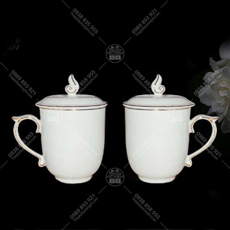 Ca Sứ Minh Long Mẫu Đơn Viền Chỉ Vàng In Logo - ảnh 3